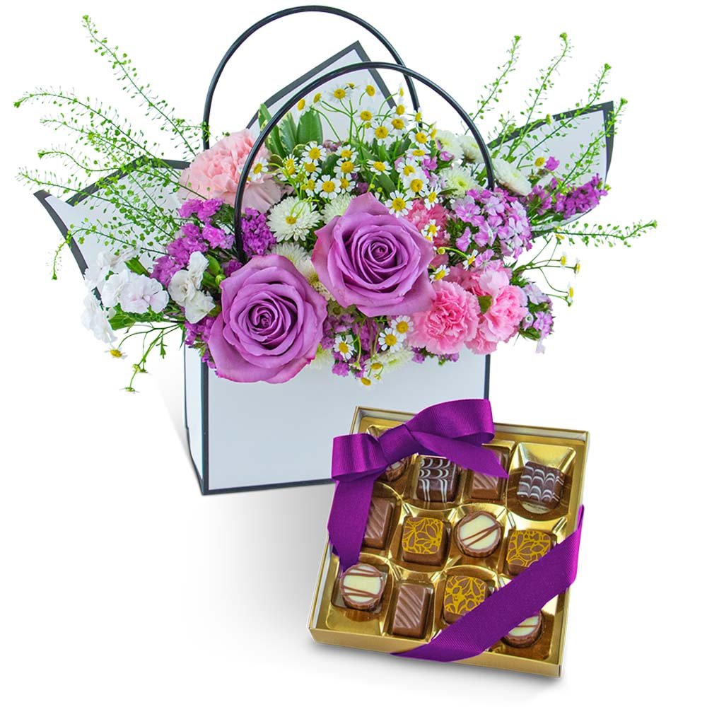 Roses and Chocolate Blooming Tote Ensemble - Anaheim Hills Florist