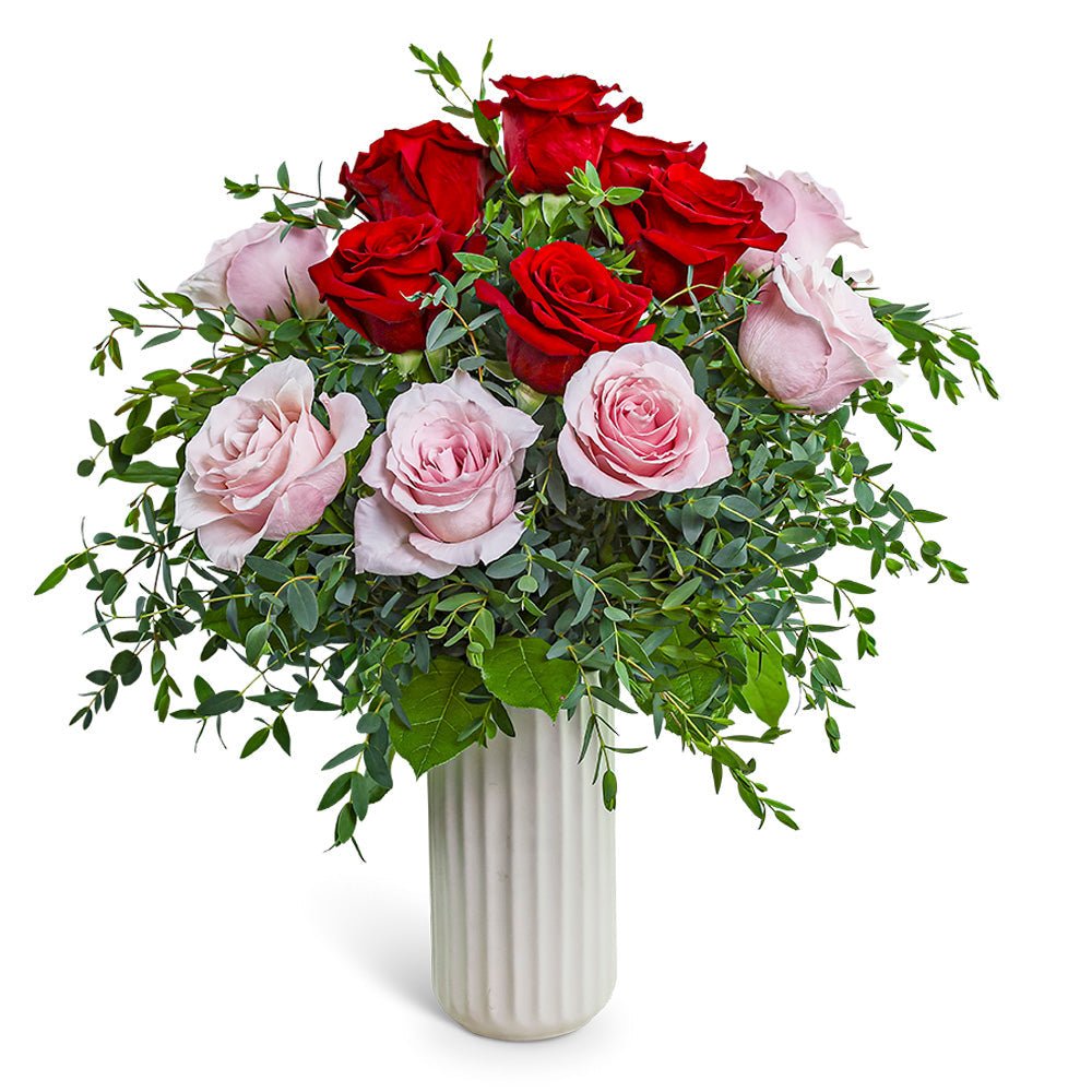 One Dozen Pink and Red Roses - Anaheim Hills Florist