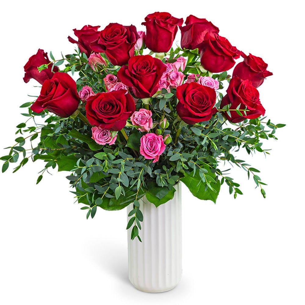 One Dozen Red Roses with Sweetheart Pink - Anaheim Hills Florist