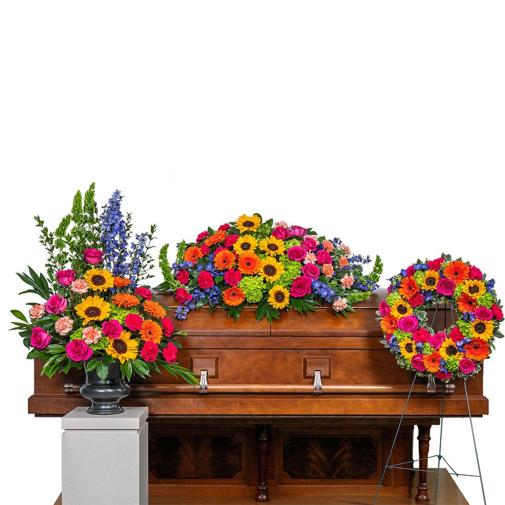 Forever Blooming Bright Trio with Wreath - Anaheim Hills Florist