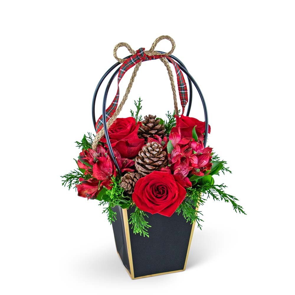 Piney Rose Holiday Tote - Anaheim Hills Florist